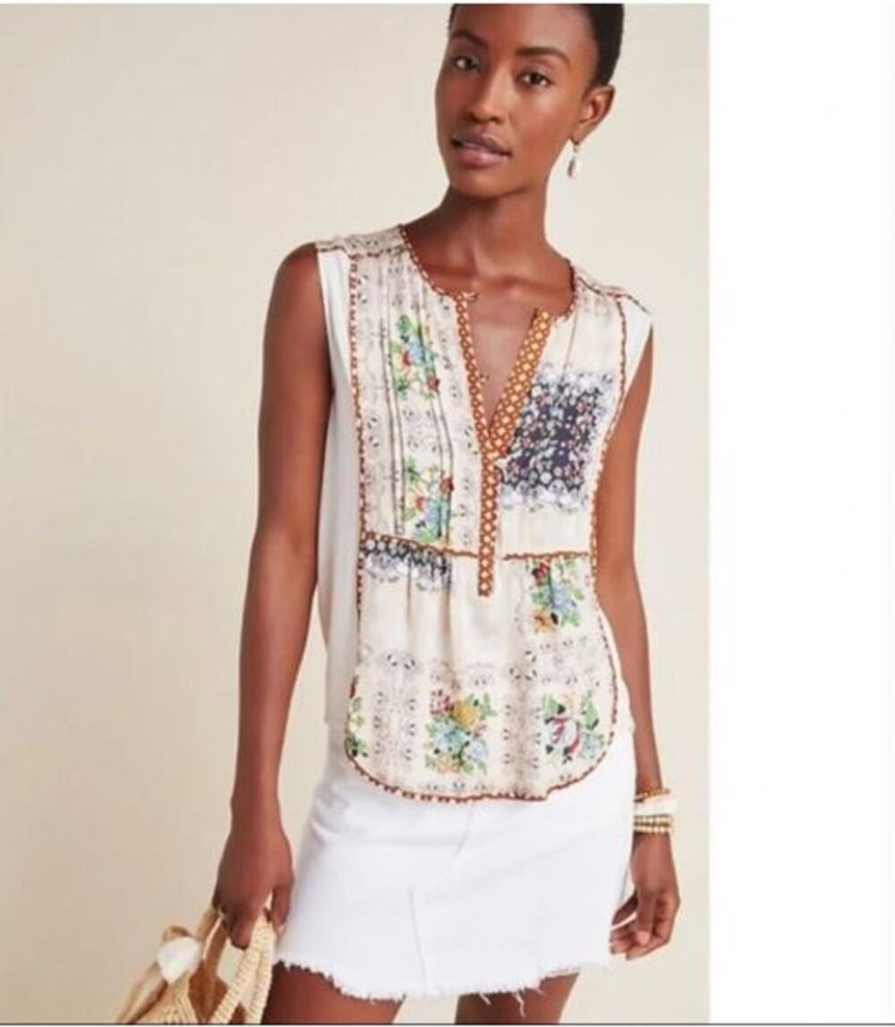 Anthropologie Tiny Bodhi Patchwork Boho Sleeveless Henley Top M Boho